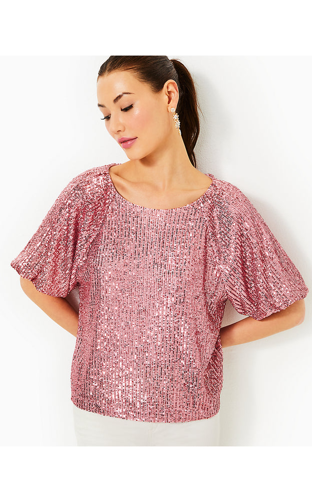 Cressida Sequin Knit Top - Conch Shell Pink Treasure Box Sequin Knit