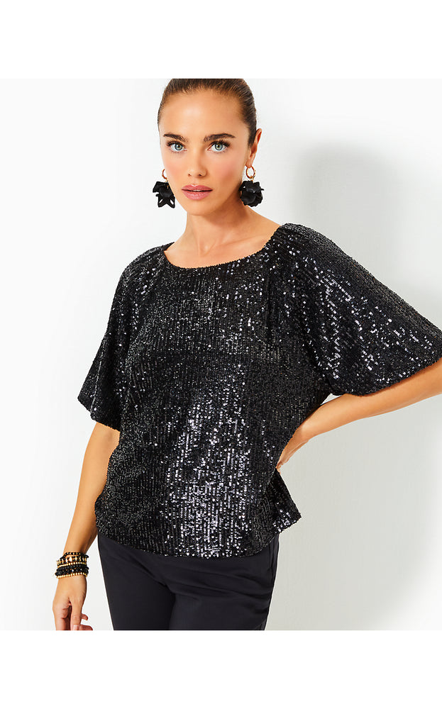 Cressida Sequin Knit Top - Noir Treasure Box Sequin Knit