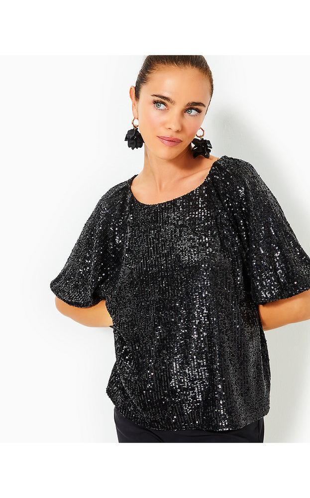 Cressida Sequin Knit Top - Noir Treasure Box Sequin Knit