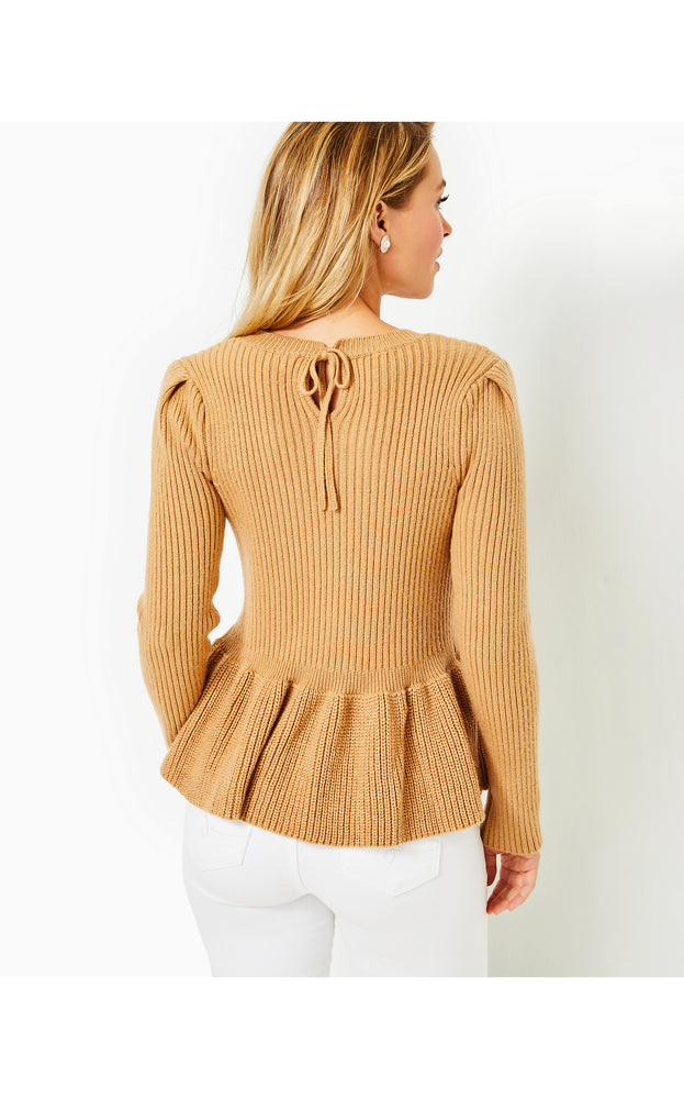 Lanta Ribbed Peplum Sweater - Heathered Rattan