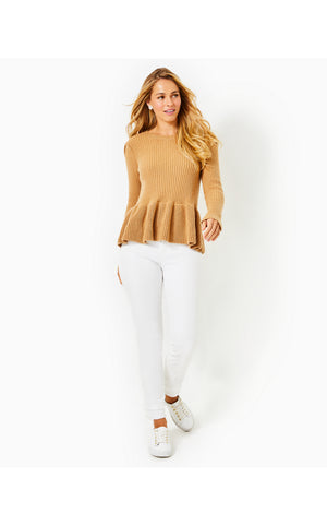 Lanta Ribbed Peplum Sweater - Heathered Rattan