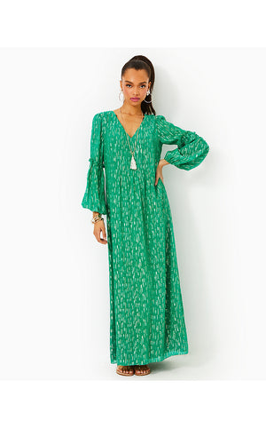 Cleme Maxi Dress - Fiddle Leaf Green Mystical Viscose Metallic Clip