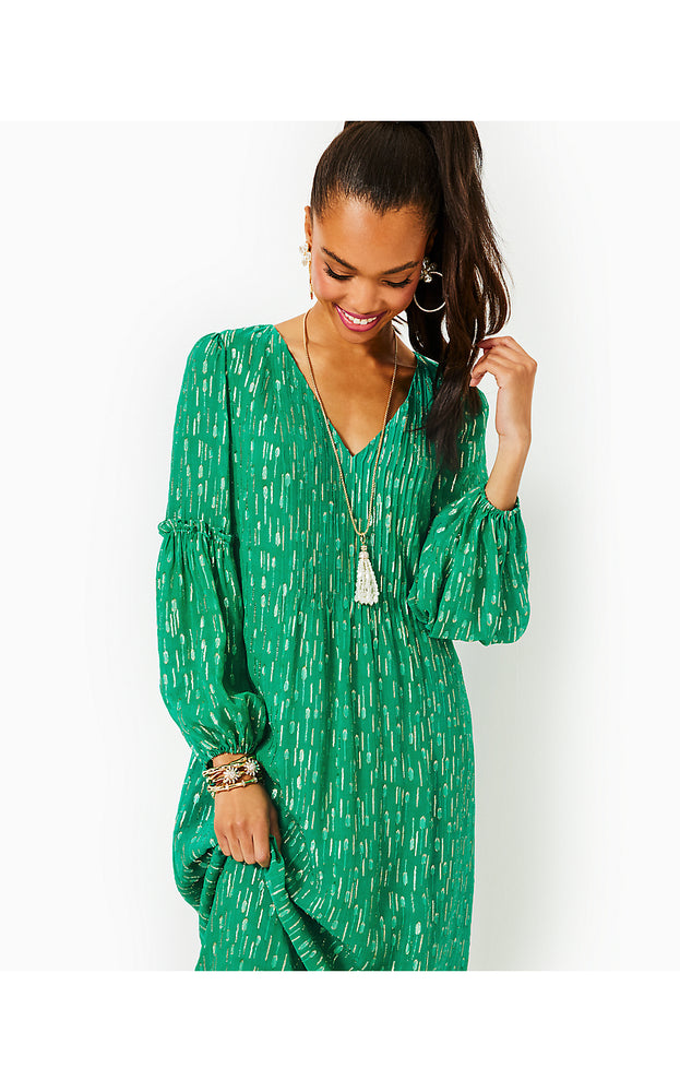 Cleme Maxi Dress - Fiddle Leaf Green Mystical Viscose Metallic Clip