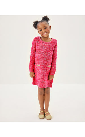Girls Lolo Sweater Dress - Cherry Red Metallic Marl