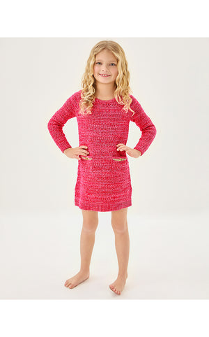 Girls Lolo Sweater Dress - Cherry Red Metallic Marl