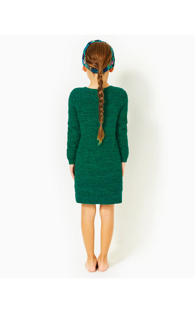 Girls Mini Lolo Straight Fit Sweater Dress  - Evergreen - Metallic Tweed