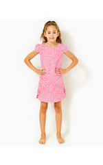 Girls Little Lilly Shift Dress - Pink Palms - Fantasy Tweed