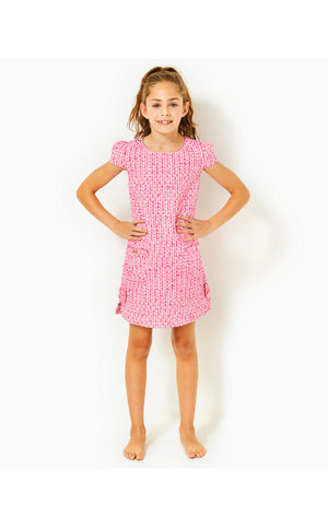 
            
                Load image into Gallery viewer, Girls Little Lilly Shift Dress - Pink Palms - Fantasy Tweed
            
        