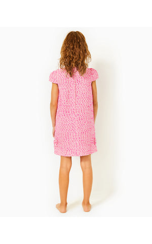 
            
                Load image into Gallery viewer, Girls Little Lilly Shift Dress - Pink Palms - Fantasy Tweed
            
        