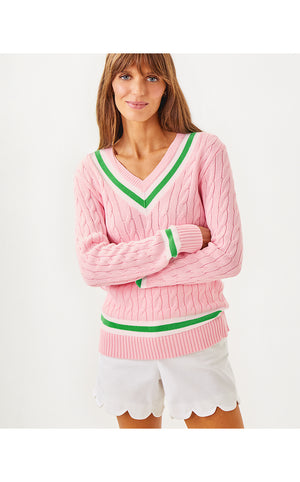 Brockton Cotton Sweater- Pink Muse X Fauna Green Tipping