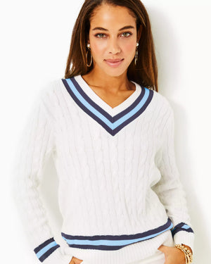 Brockton Cotton Sweater - Resort White X Bonaire Blue - Tipping