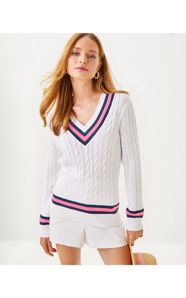 Brockton Cotton Sweater - Resort White X Rousseau Pink Tipping