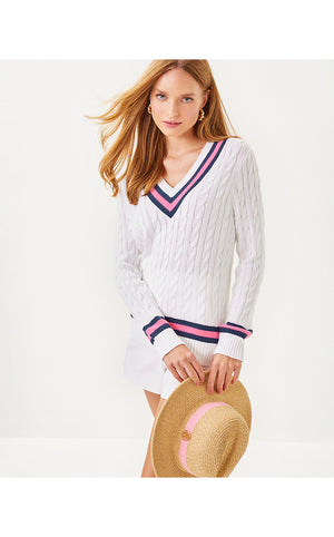 Brockton Cotton Sweater - Resort White X Rousseau Pink Tipping