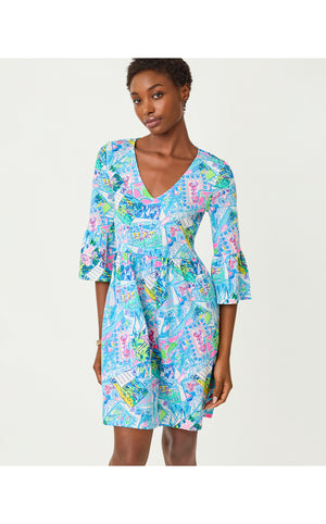 Jannie V-Neck 3/4 Sleeve Dress - Multi Wish You Were Here