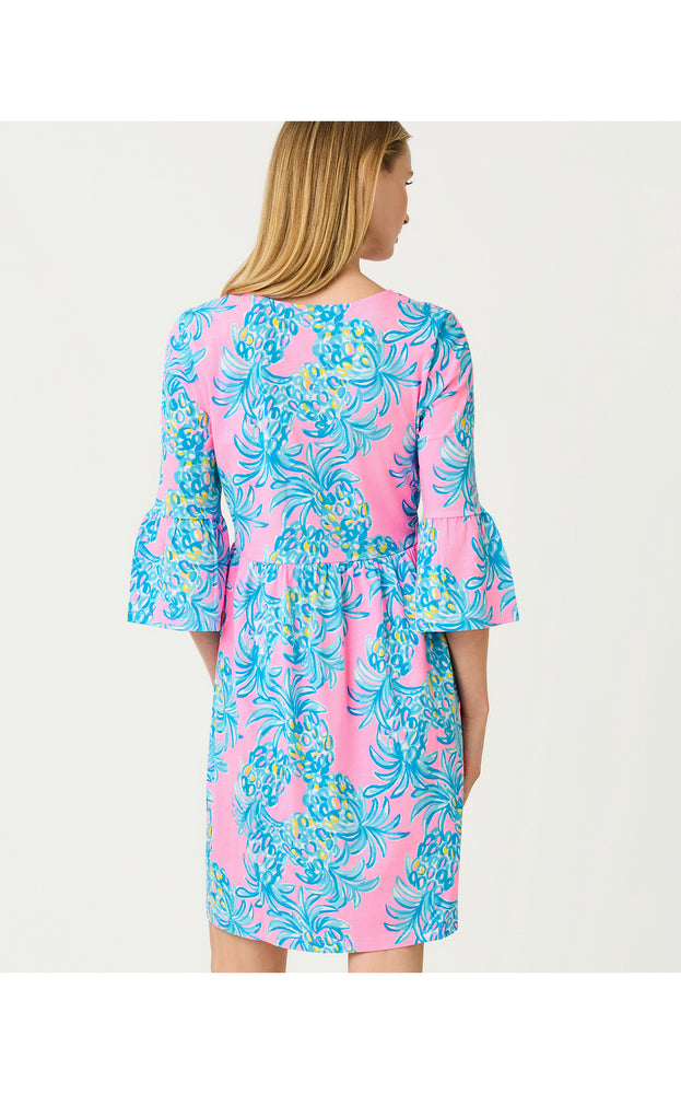 Jannie V-Neck 3/4 Sleeve Dress - Pelican Pink Beat The Heat