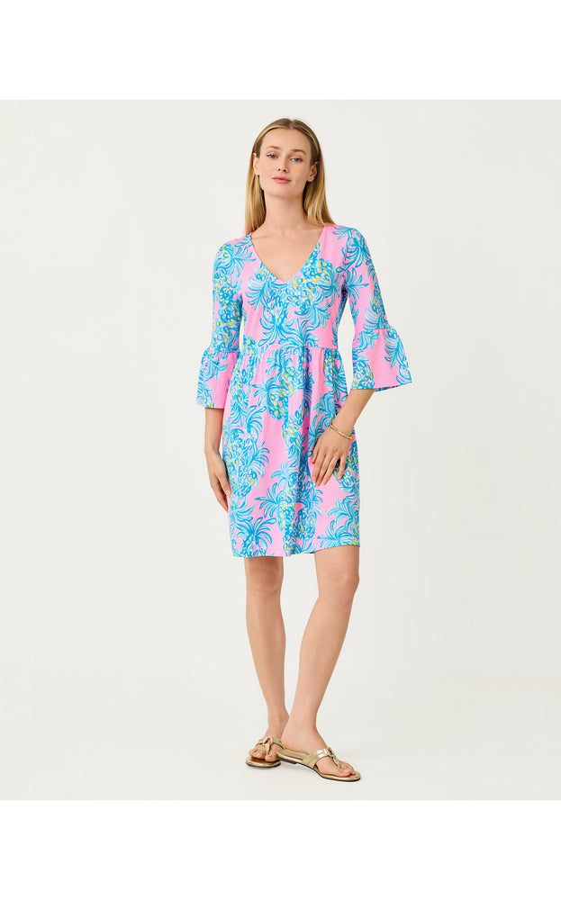 Jannie V-Neck 3/4 Sleeve Dress - Pelican Pink Beat The Heat