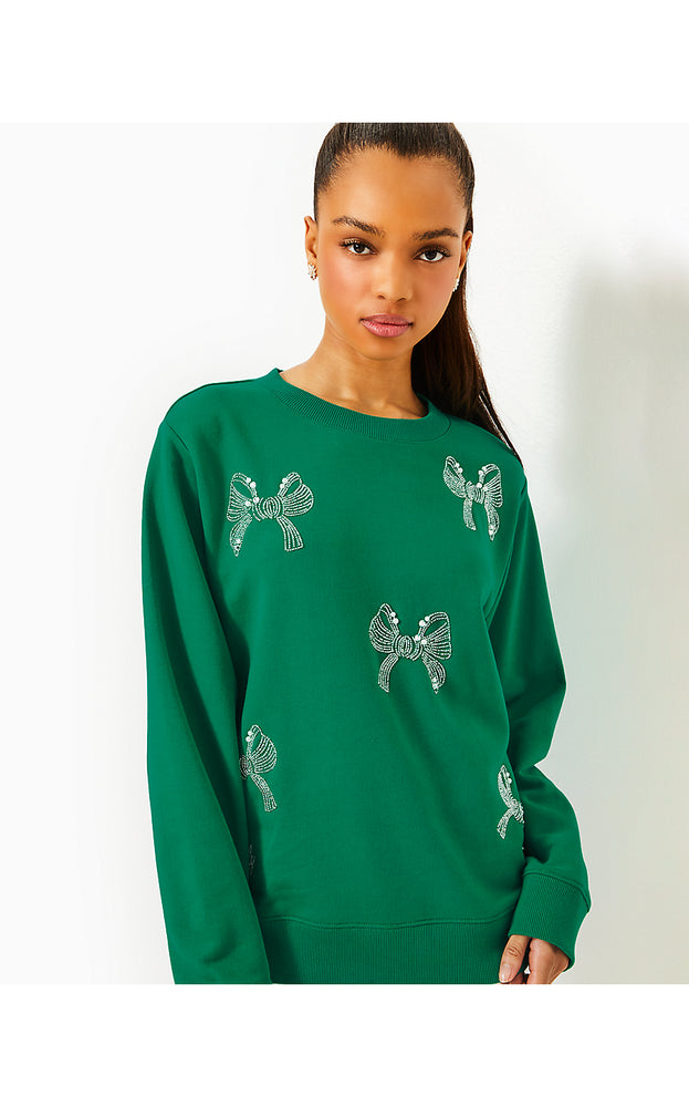 Ballad Cotton Sweatshirt - Fiddle Leaf Green Bow Embellishment