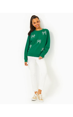 Ballad Cotton Sweatshirt - Fiddle Leaf Green Bow Embellishment