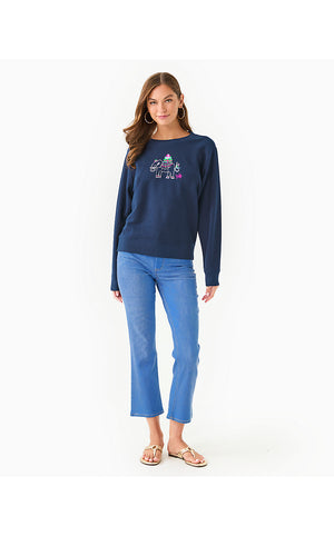 Ballad Cotton Sweatshirt - Low Tide Navy Holiday Elephant Embroidery