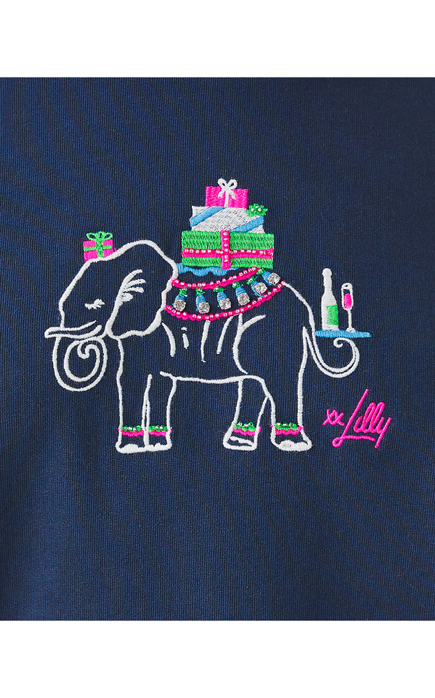 Ballad Cotton Sweatshirt - Low Tide Navy Holiday Elephant Embroidery