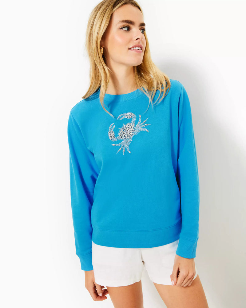 Ballad Cotton Sweatshirt - Lunar Blue Crab Embellishment