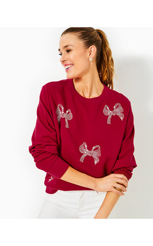 Ballad Cotton Sweatshirt - Malbec Red Bow Embellishment