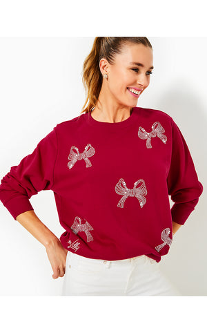 Ballad Cotton Sweatshirt - Malbec Red Bow Embellishment