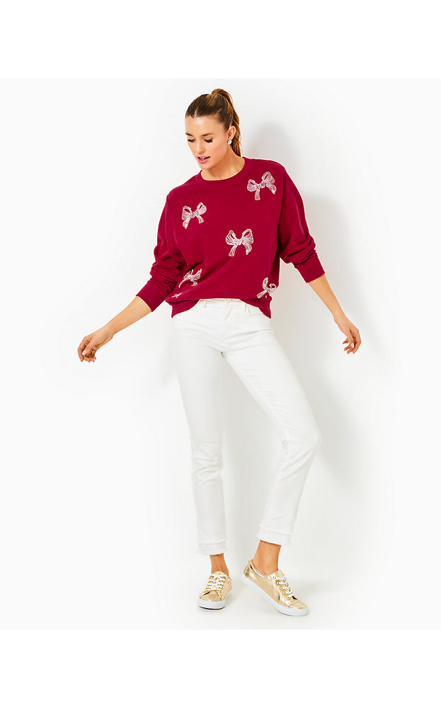 Ballad Cotton Sweatshirt - Malbec Red Bow Embellishment