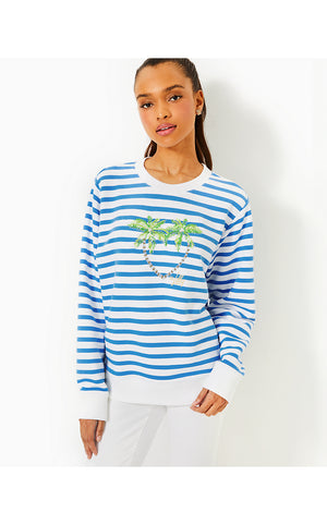 Ballad Sweatshirt - Blue Stream Stripe Twin Palms Embellishment