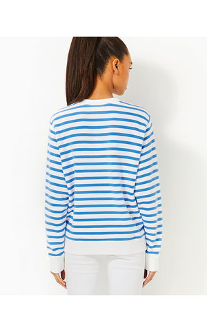 Ballad Sweatshirt - Blue Stream Stripe Twin Palms Embellishment