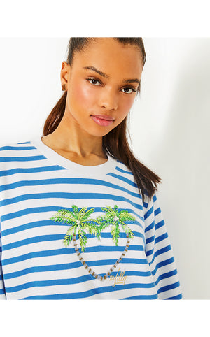 Ballad Sweatshirt - Blue Stream Stripe Twin Palms Embellishment