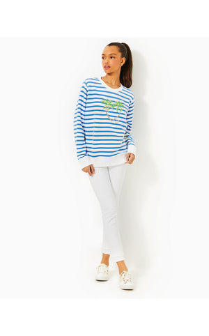 Ballad Sweatshirt - Blue Stream Stripe Twin Palms Embellishment