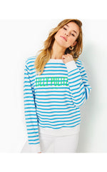 Ballad Cotton Sweatshirt - Lunar Blue - Striped Lilly Pulitzer Embroidered Sweatshirt