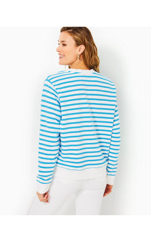 
            
                Load image into Gallery viewer, Ballad Cotton Sweatshirt - Lunar Blue - Striped Lilly Pulitzer Embroidered Sweatshirt
            
        