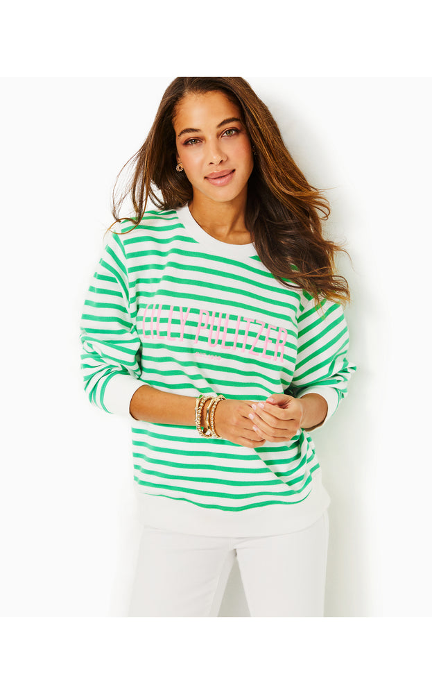 Ballad Cotton Sweatshirt - Spearmint - Striped Lilly Pulitzer Embroidered Sweatshirt