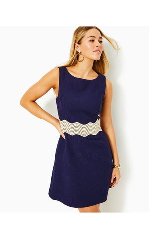 
            
                Load image into Gallery viewer, Siarra Stretch Dress - True Navy - Caliente Pucker Jacquard
            
        