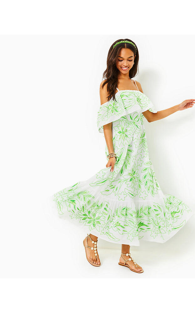 Quinlee Embroidered Maxi Dress - Orb Green Embroidered Viscose Organza