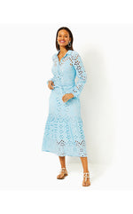 Zia Eyelet Midi Shirtdress - Hydra Blue Soiree Eyelet