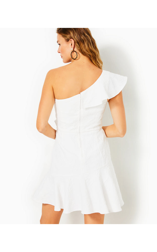 
            
                Load image into Gallery viewer, Arlana One-Shoulder Romper - Resort White - Caliente Pucker Jacquard
            
        