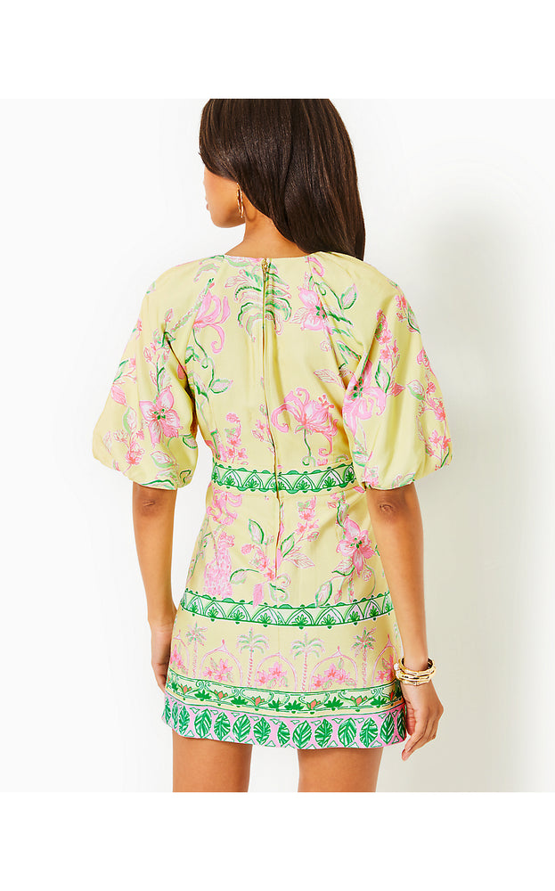 Soumya Short Sleeve Bow Romper - Finch Yellow Tropical Oasis Engineered