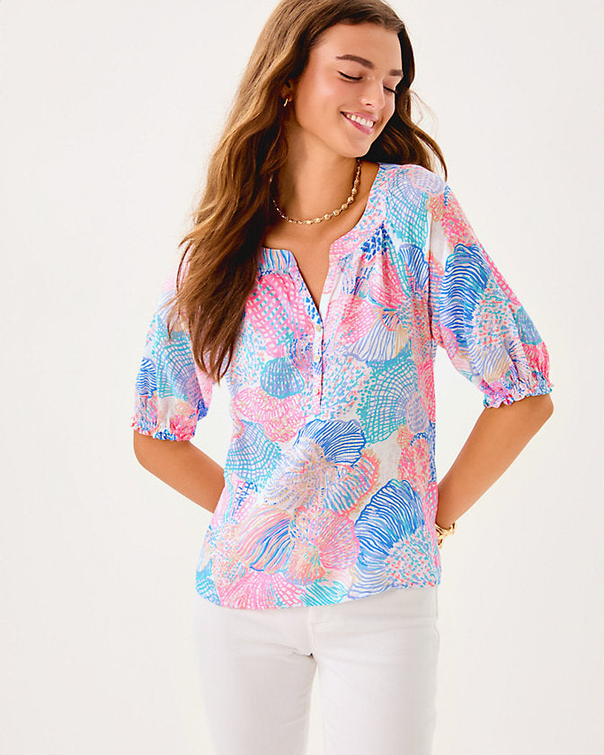 Caprina Linen Top - Multi Roar of the Seas