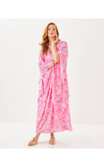 Mindy Beaded Silk Maxi Caftan - Rousseau Pink Zen Garden