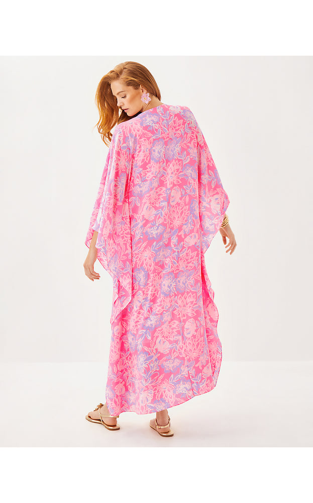 Mindy Beaded Silk Maxi Caftan - Rousseau Pink Zen Garden