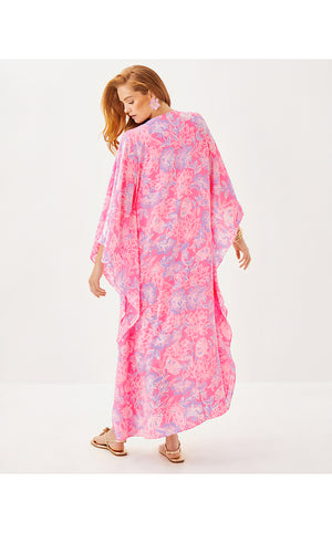 Mindy Beaded Silk Maxi Caftan - Rousseau Pink Zen Garden