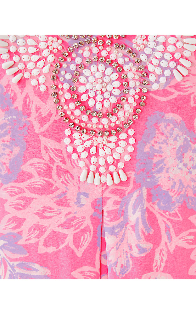Mindy Beaded Silk Maxi Caftan - Rousseau Pink Zen Garden