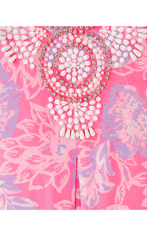 Mindy Beaded Silk Maxi Caftan - Rousseau Pink Zen Garden