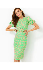 Melina Jacquard Midi Dress - Spearmint Palm Beach Petals Brocade