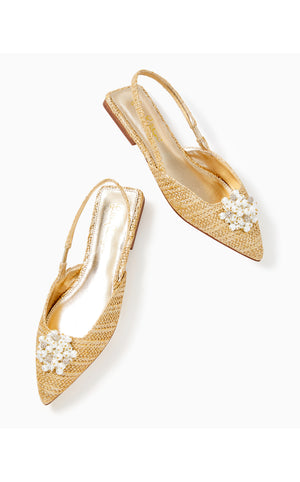 
            
                Load image into Gallery viewer, Brit Straw Slingback Shoe - Gold Metallic
            
        