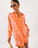 Kwitney Long Sleeve Cotton Cover-Up - Papaya Breezy Palm Engineered