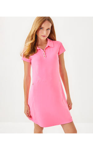 UPF 50+ Luxletic Frida Scallop Polo Dress - Rousseau Pink